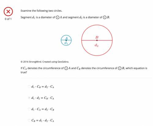 2 Please help. If CA denotes the circumference of ⨀A and CB denotes the circumference of ⨀B, which e