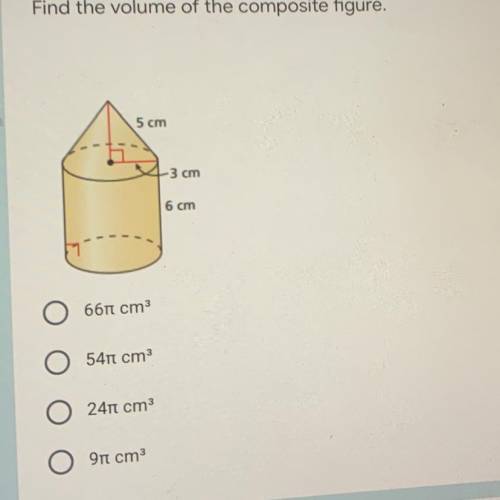 Find the volume of the composite figure.  Need done in a hour please help fast. Thanks!!
