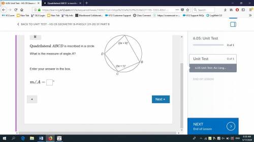 Quadrilateral ABCD is inscribed in a circle What is the measure of angle A?