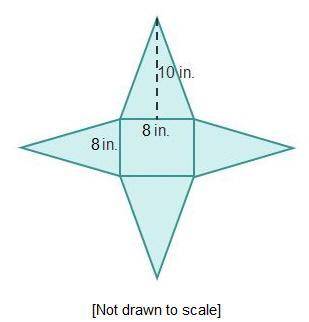 This net consists of a square and 4 identical triangles. What is the surface area of the solid this