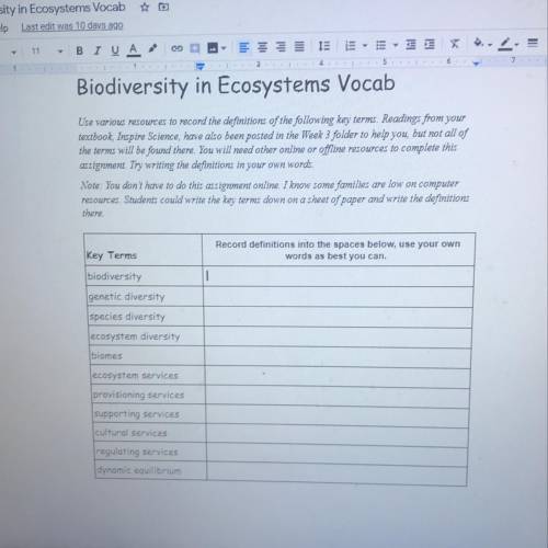 Biodiversity in Ecosystems vocab
