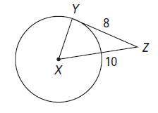 Line segment YZ is a tangent to circle X , and X is the center of the circle. What is the length of
