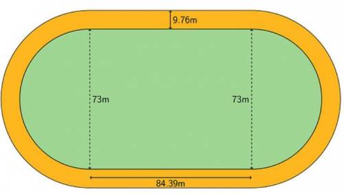 The field inside a running track is made up of a rectangle that is 84.39 m long and 73 m wide, toget