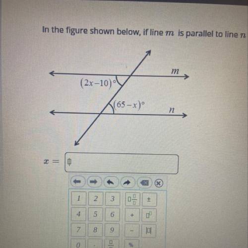 In the figure shown below, if line m is parallel line n, then find the value of x  please help