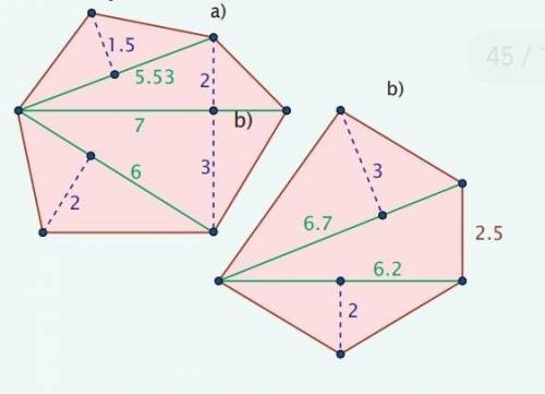 Calculate the area of the polygons in the picture. All measurements are in cm.