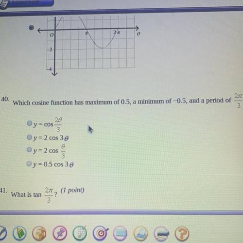 Which cosine function has maximum of 0.5, a minimum of -0.5, and a period of 2(pi)/3
