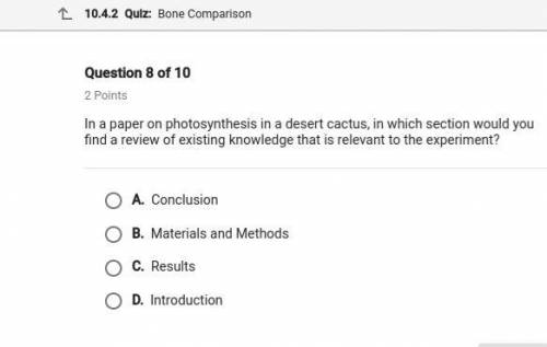 In a paper on photosynthesis in a desert cactus, in which section would you find a review of existin