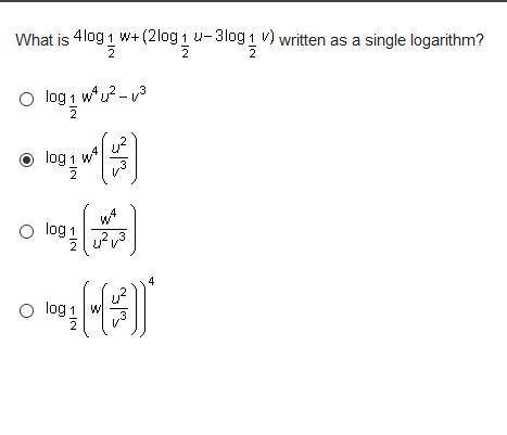 What is 4 log Subscript one-half Baseline w + (2 log Subscript one-half Baseline u minus 3 log Subsc