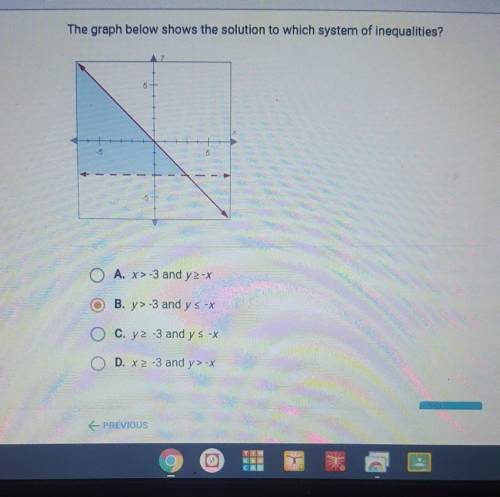 PLEASE HELP The graph below shows the solution to which system of inequalities?