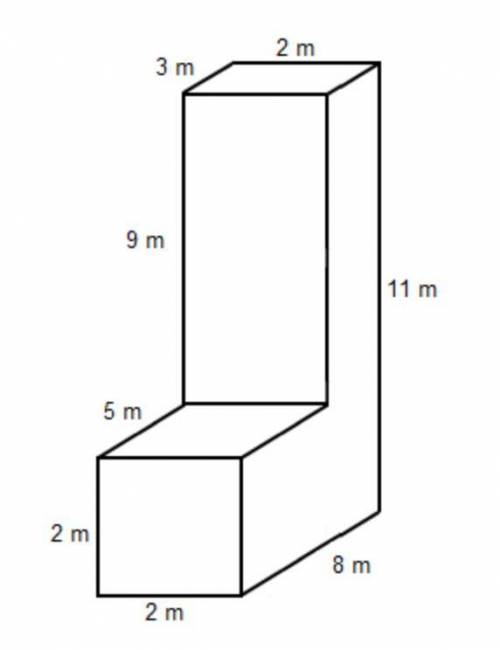 What is the surface area of the composite solid? 11 meters. 119 m2 146 m2 162 m2 174 m2