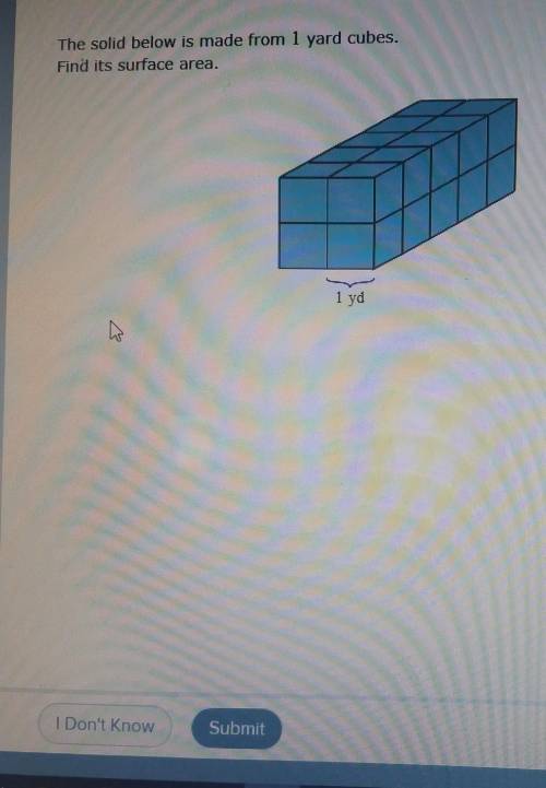 The solid below is made from 1 yard cubes. find it's surface area