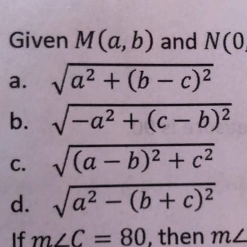 Given M (a, b) and N (0, c). Which of the following is MN?