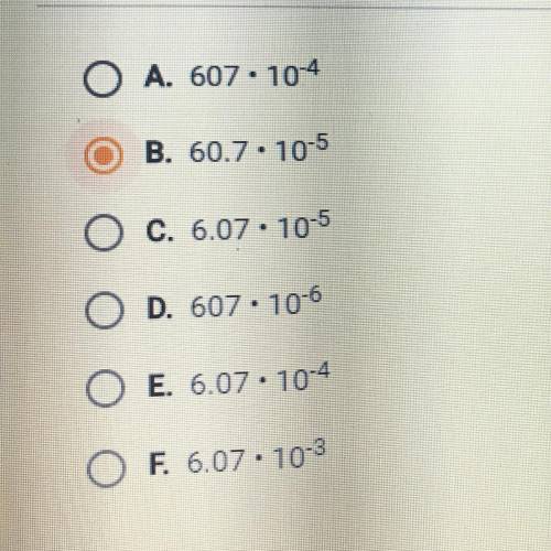 Which choice correctly expresses the number below in scientific notation? 0.000607