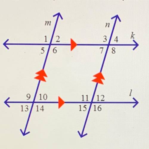 Name two pairs of parallel lines in the figure. A. m || k and n111 B. m | n and k || 7 C. m || k and