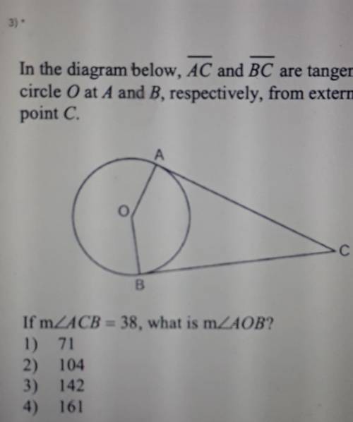 In the diagram below, AC and BC are tangent to O at A and B, respectively, from external point C.if