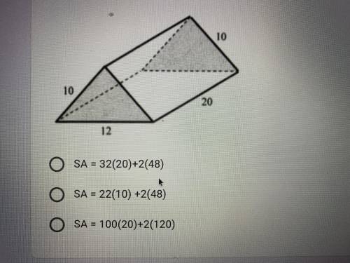 Find the surface area of the prism. Use the formula: SA= Pw+2B. B= 48 A, b, or c?