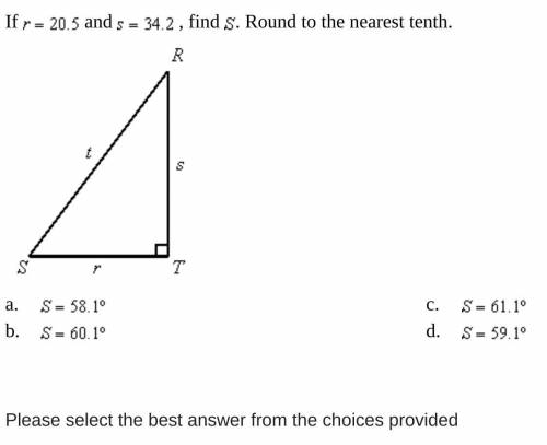 If r = 20.5 and s = 34.2, find S. Round to the nearest 10th