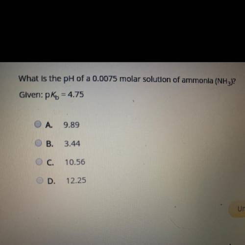 What is the pH of a 0.0075 molar solution of ammonia (NH3) Given: pKb = 4.75