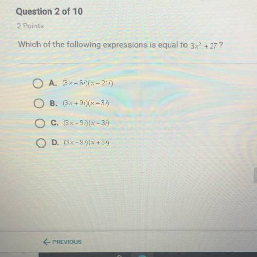 Which of the following expressions is equal to -3x2 +27?