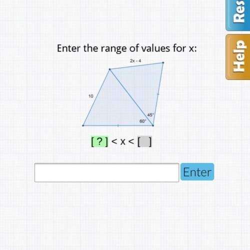 HELP ASAP!! enter the range of values for x: