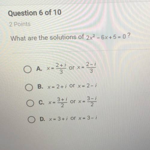 What are the solutions of 2x2 - 6x+5=0?