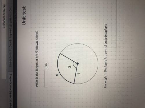 What is the length of arc S shown below? Units