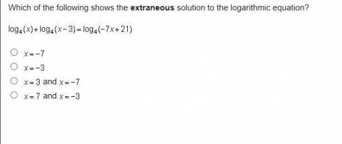 Hurry Please! Which of the following shows the extraneous solution to the logarithmic equation? Imag