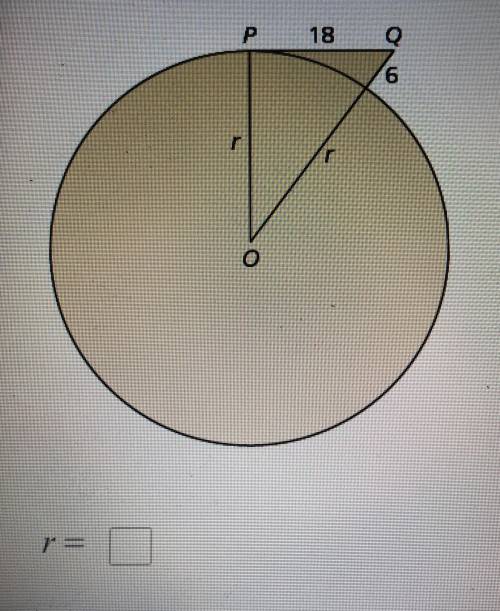In the diagram, point P is a point of tangency. Find the radius r of O