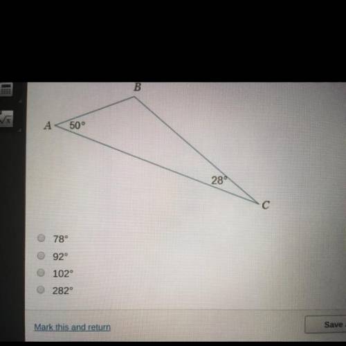 What is the measure of angle B?