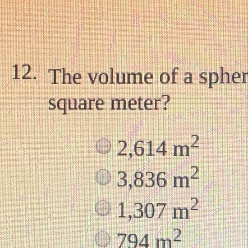 The volume of a sphere is 4000 pi m^3 what is the surface area of the sphere to the nearest square m