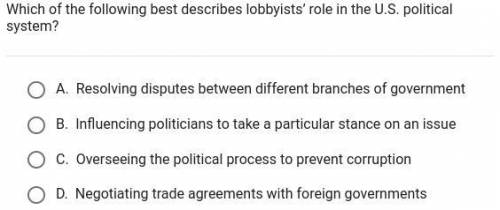 Which of the following best describes lobbyists' role in the U.S. political system?
