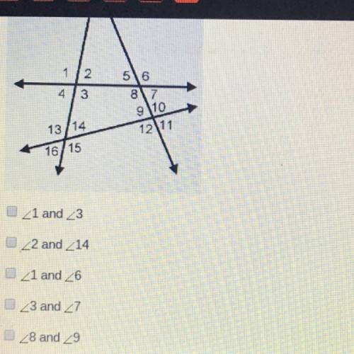 Which angles are pairs of corresponding angles? Check all that apply.