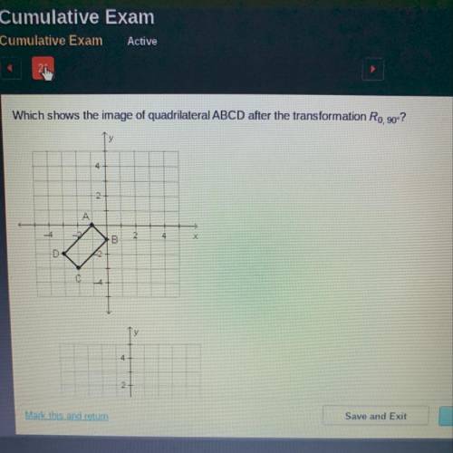 Which shows the image of quadrilateral ABCD after the transformation Ro 90°? HURRY WILL GIVE 75 POIN