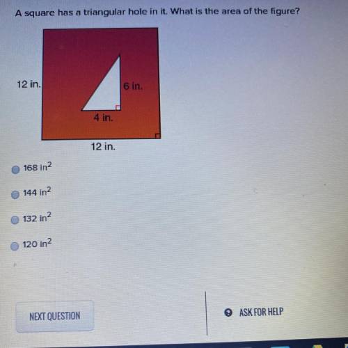 A square has a triangular hole in it. What is the area of the figure