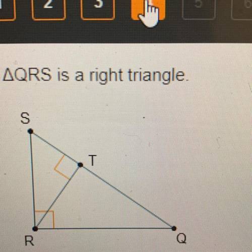 Select the correct similarity statement. AQRS is a right triangle. ASTR~ ATQR S O ASTR~ ARST T ASTR