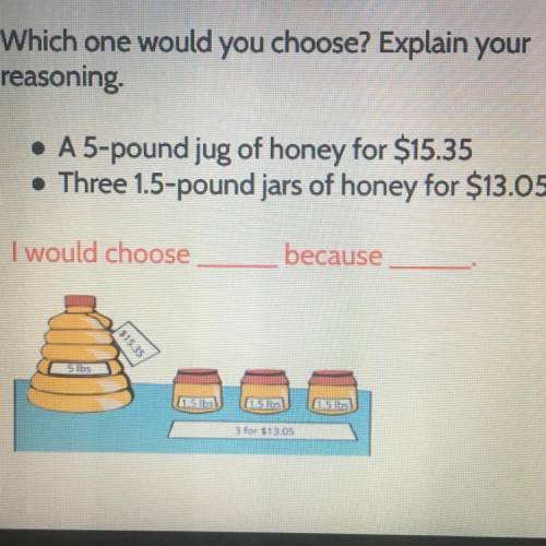YOUGOT Which one would you choose? Explain your reasoning. THIS • A 5-pound jug of honey for $15.35