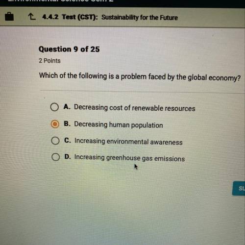 Which of the following is a problem faced by the global economy?  A. Decreasing cost of renewable re