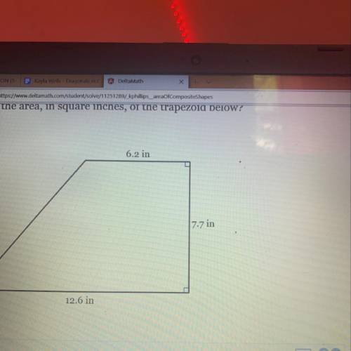 What is the area in square inches of the trapezoid below 6.2 7.7 12.6
