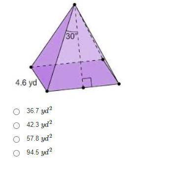 Find the surface area of the square pyramid. Round your answer to the nearest tenth. The base has a