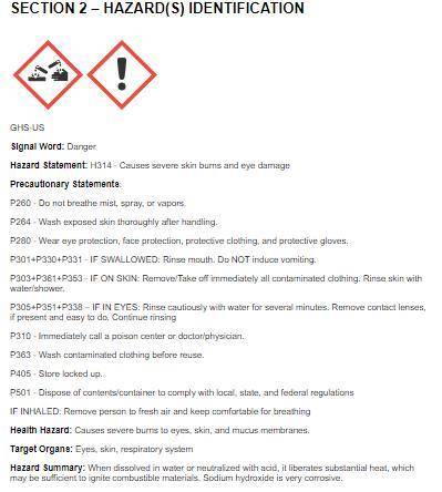50 points. Examine these two MSDS from different manufacturers for sodium hydroxide (NaOH). Compare