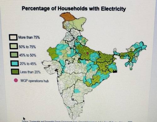 3. This is a map of the number of households in India with electricity. Describetwo patterns you no