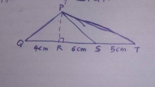 In the diagram above, if the areas of triangle PQR is40cm² find the area of triangle PQT.