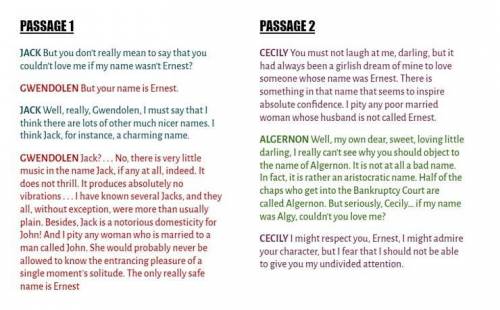 PLeAsE HeLp mE  What do the passages below show is of utmost importance to Gwendolen and Cecily whe