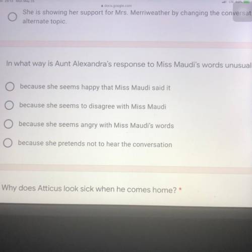 In what way is aunt alexandra’s response to miss maudi’s words unusual?