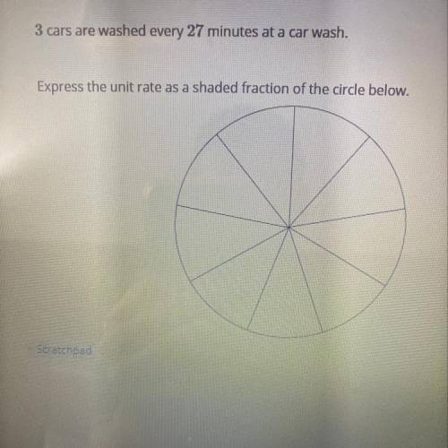 3 cars are washed every 27 minutes at a car wash Express the unit rate as a shaded fraction of the