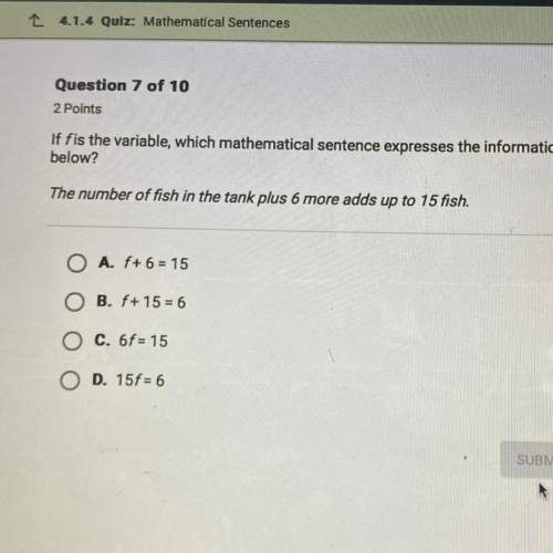 If fis the variable, which mathematical sentence expresses the information below? The number of fis