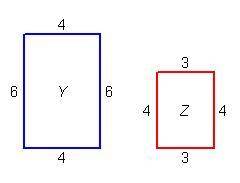 Which statement is true of rectangles Y and Z?Rectangle Y has a length of 6 and width of 4. Rectang