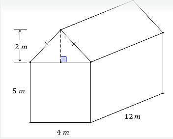 HELP PLSS GUYS In the diagram, the roof has a height of 2 meters. Find the surface area of the figu