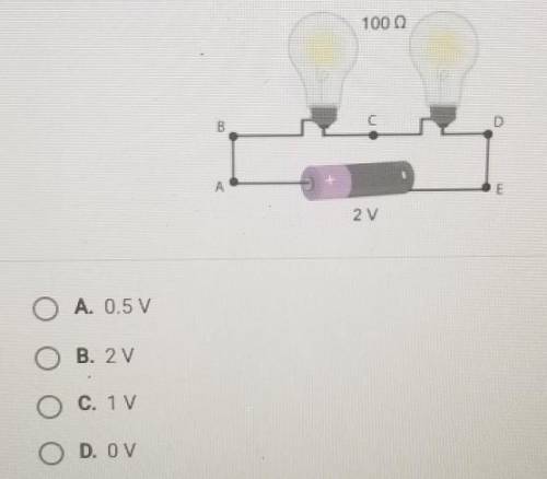 Look at the circuit below. What is the voltage between points A and B?