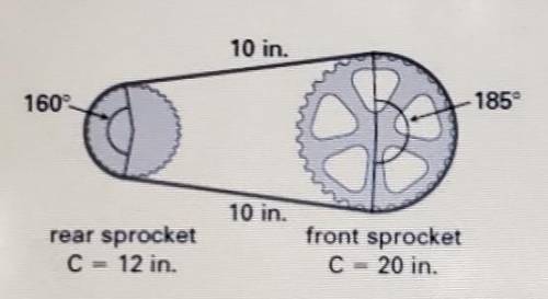The chain of a bicycle travels along the front and rear sprockets. The circumference of each sprock